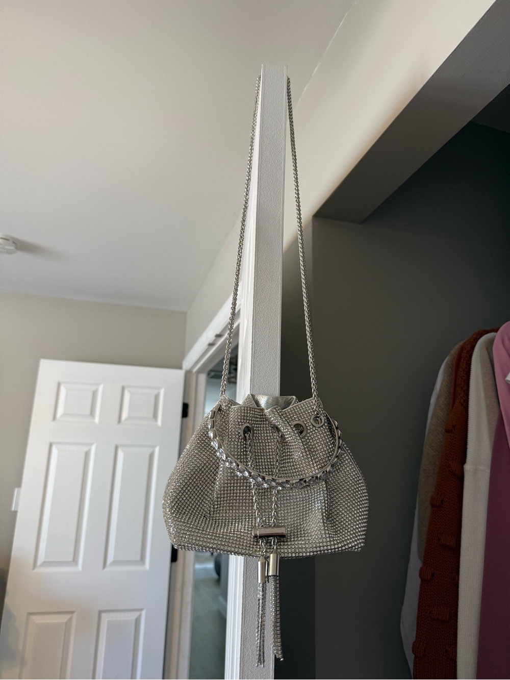 Silver Mesh Drawstring Evening Bag